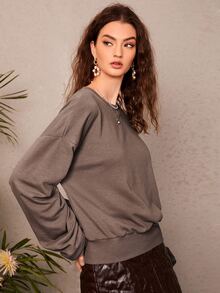 SHEIN Unity Sudadera de manga obispo fruncido - Marrón Mocha - Ver 3