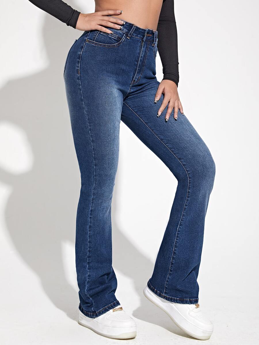 Jeans con lavado oscuro de cintura alta - Azul lavado oscuro - Ver 1