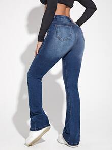 Jeans con lavado oscuro de cintura alta - Azul lavado oscuro - Ver 2