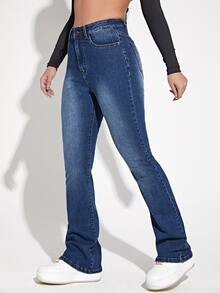 Jeans con lavado oscuro de cintura alta - Azul lavado oscuro - Ver 5