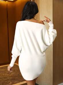 SHEIN Ladies áo len váy màu trơn Thanh lịch - trắng - Xem 2