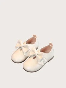 Infant Girls' Versatile Bow Decor Comfortable Solid Color Flat Shoes - White - View 3