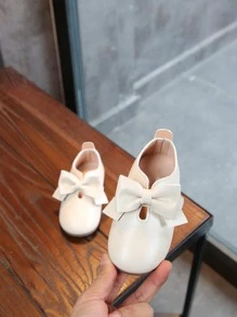 Infant Girls' Versatile Bow Decor Comfortable Solid Color Flat Shoes - White - View 4