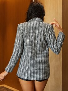 SHEIN Áo khoác ngoài nữ Nút Túi Sọc ca rô Thanh lịch - Nhiều màu - Xem 2