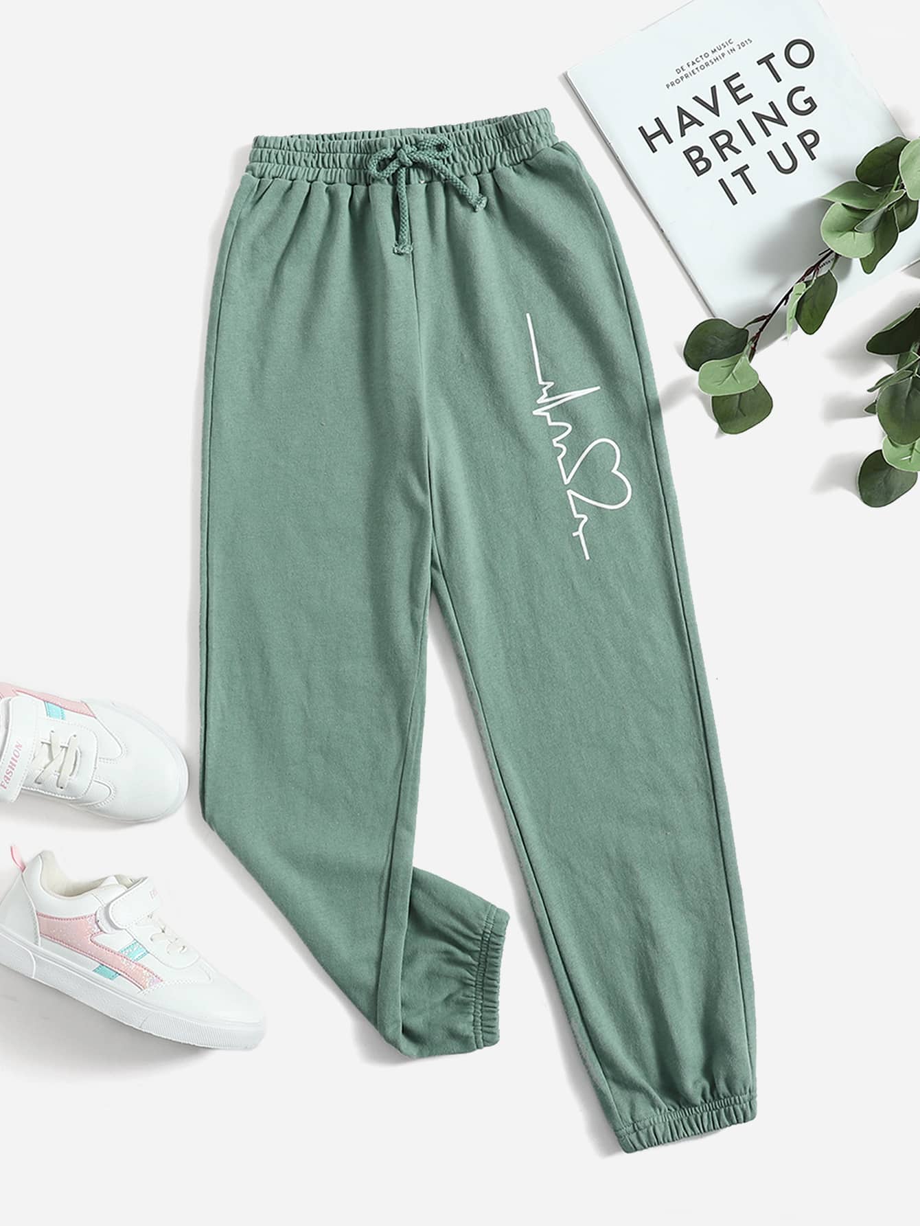 SHEIN Quần thể thao Con gái Thắt nút Tim - Màu xanh Bạc hà - Xem 1