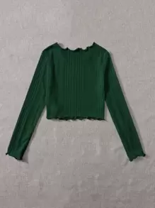SHEIN EZwear Lettuce Trim Rib-knit Tee