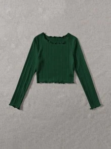 SHEIN EZwear Lettuce Trim Rib-knit Tee
