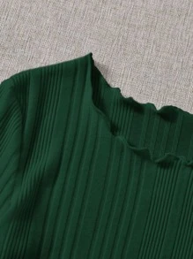 SHEIN EZwear Lettuce Trim Rib-knit Tee