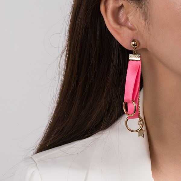

Star & Ring Drop Earrings, Hot pink