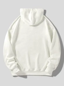 ROMWE MEN Hombres Capucha con estampado de figura con cordón - Blanco - Ver 2