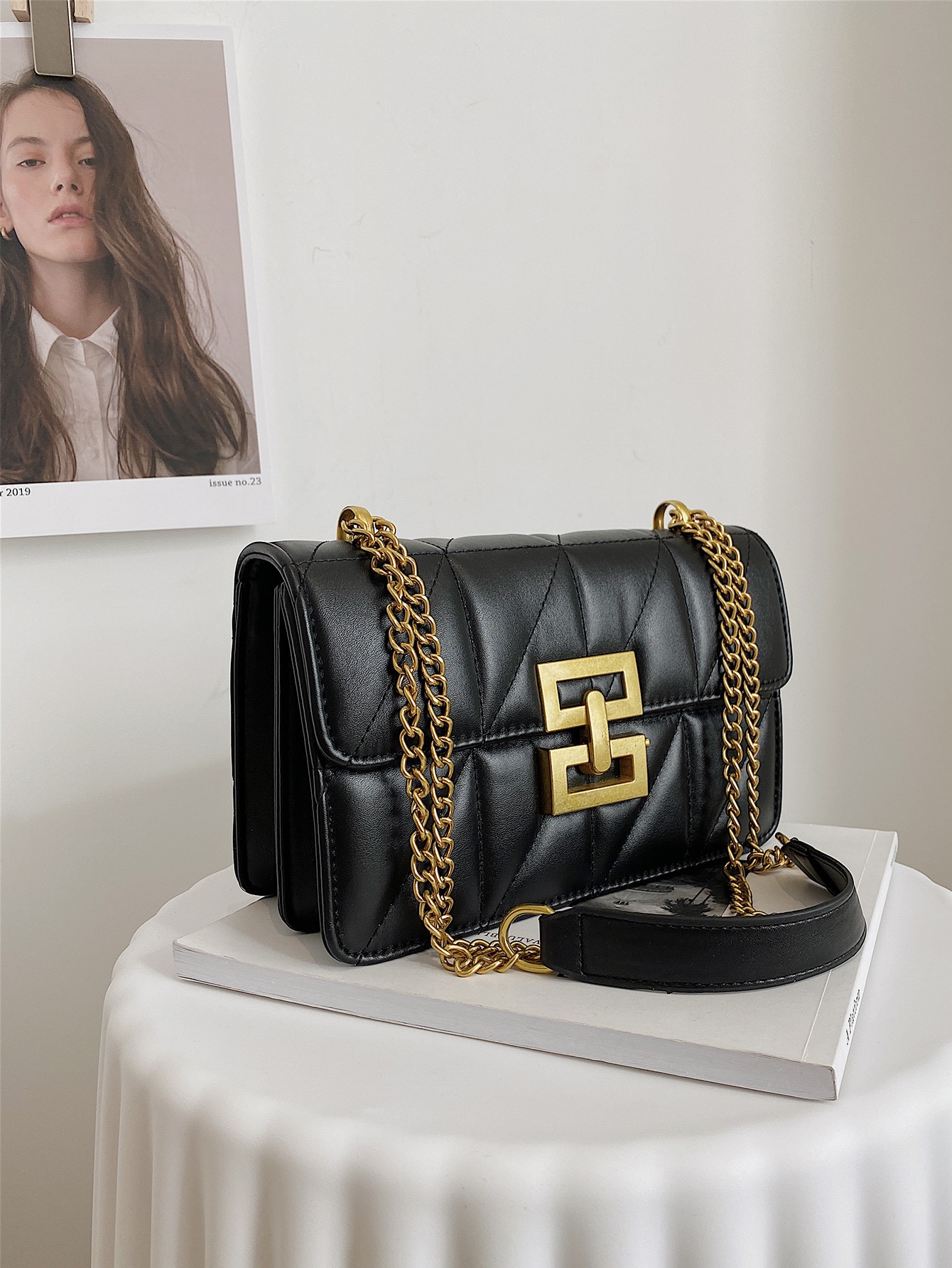 Quilted flap shoulder bag