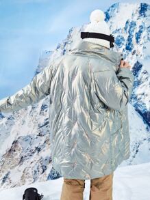 Fashionable Metal Feel Stand Collar Padded Coat, Winter Outdoor - Silver - View 2