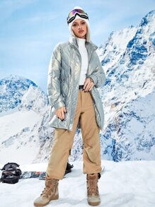 Fashionable Metal Feel Stand Collar Padded Coat, Winter Outdoor - Silver - View 4