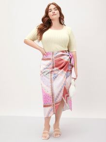 SHEIN Unity Plus Patchwork Wrap Skirt - Multicolor - View 1