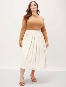 MOTF PREMIUM PLUS GATHERED FLOWY SKIRT - Beige - View 5