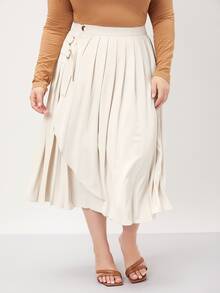MOTF PREMIUM PLUS GATHERED FLOWY SKIRT - Beige - View 6