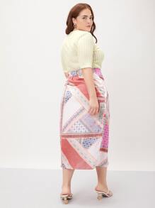 SHEIN Unity Plus Patchwork Wrap Skirt - Multicolor - View 2