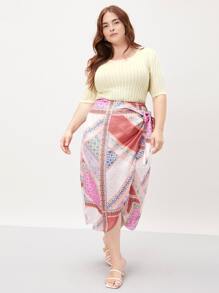 SHEIN Unity Plus Patchwork Wrap Skirt - Multicolor - View 3