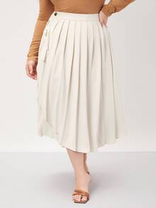 MOTF PREMIUM PLUS GATHERED FLOWY SKIRT - Beige - View 8