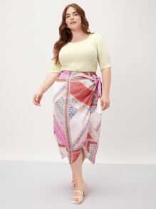 SHEIN Unity Plus Patchwork Wrap Skirt - Multicolor - View 4
