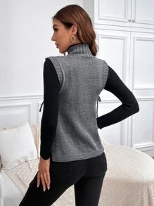 SHEIN LUNE High Neck Split Hem Knot Side Sweater Vest Without Top - Grey - View 2