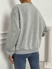Drop Shoulder Cat Graphic Sweatshirt - Light Grey - View 2