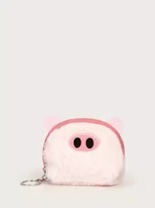 SHEIN Pig Design Fluffy Coin Case - Pink - View 2