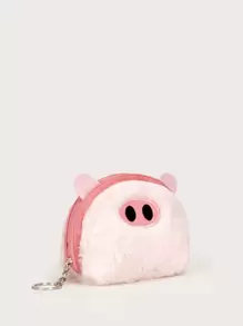 SHEIN Pig Design Fluffy Coin Case - Pink - View 5