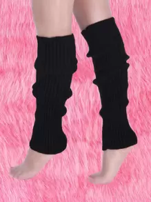 ROMWE Plain Knit Leg Warmer - Black - View 1
