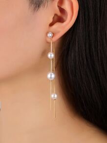 假珍珠裝飾吊墜耳環 - 金黃色 - 查看 1