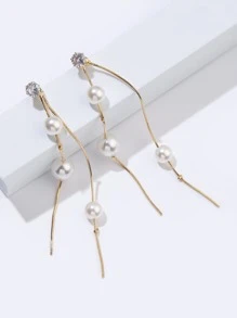 假珍珠裝飾吊墜耳環 - 金黃色 - 查看 2