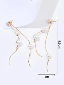 假珍珠裝飾吊墜耳環 - 金黃色 - 查看 3