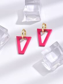 Geo Decor Hoop Earrings - Hot Pink - View 3