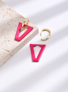 Geo Decor Hoop Earrings - Hot Pink - View 2