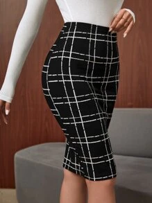 SHEIN SXY 格纹高腰铅笔裙