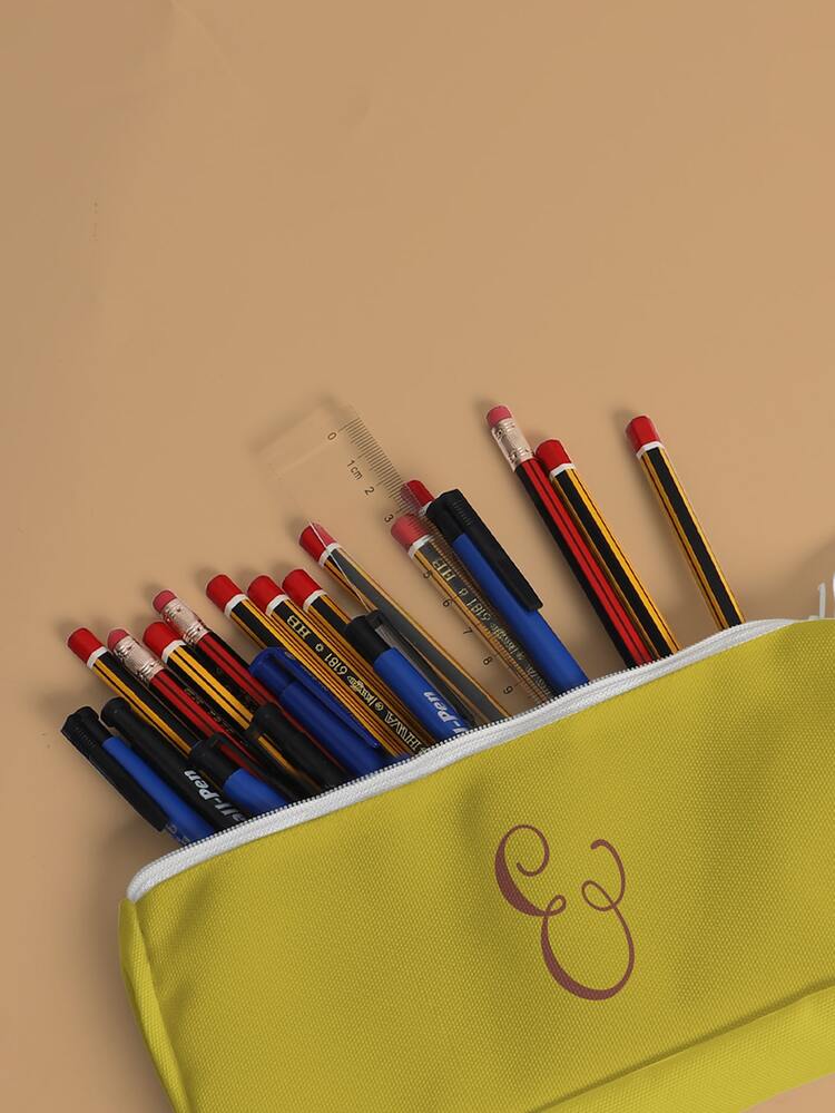 Estuche de lápiz con estampado de dibujo - Mostaza Amarilla - Añade 3