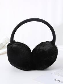 1pc Women Fashion Solid Fluffy Black Earmuffs For autumn and winter - Black - View 1