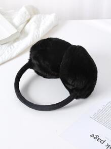 1pc Women Fashion Solid Fluffy Black Earmuffs For autumn and winter - Black - View 2