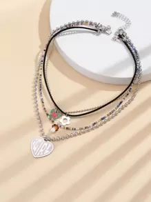 2pcs Heart Pendant Necklace - Multicolor - View 1
