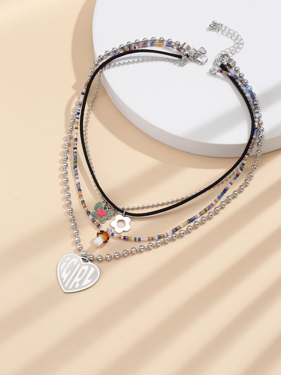 2pcs Heart Pendant Necklace - Multicolor - View 1