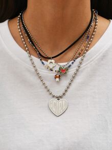 2pcs Heart Pendant Necklace - Multicolor - View 2