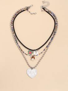 2pcs Heart Pendant Necklace - Multicolor - View 3