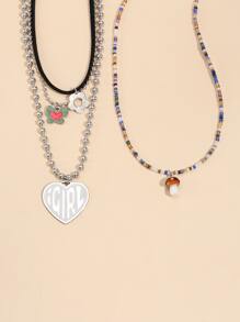 2pcs Heart Pendant Necklace - Multicolor - View 6