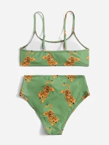 Bikini con estampado aleatorio de tigre para playa de verano - Verde - Ver 2