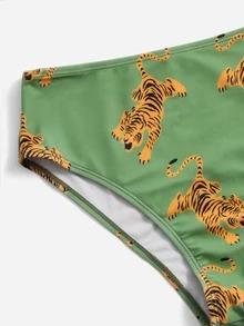 Bikini con estampado aleatorio de tigre para playa de verano - Verde - Ver 3