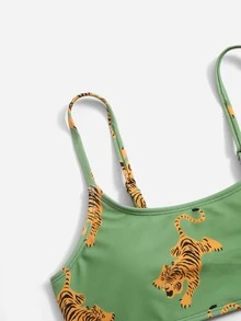 Bikini con estampado aleatorio de tigre para playa de verano - Verde - Ver 5