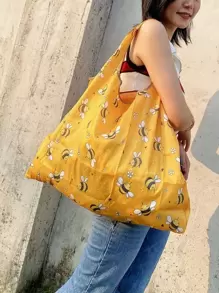 Cartoon Bee Print Portable Shopping Bag, Cute Large Portable Storage Bag For Outdoor