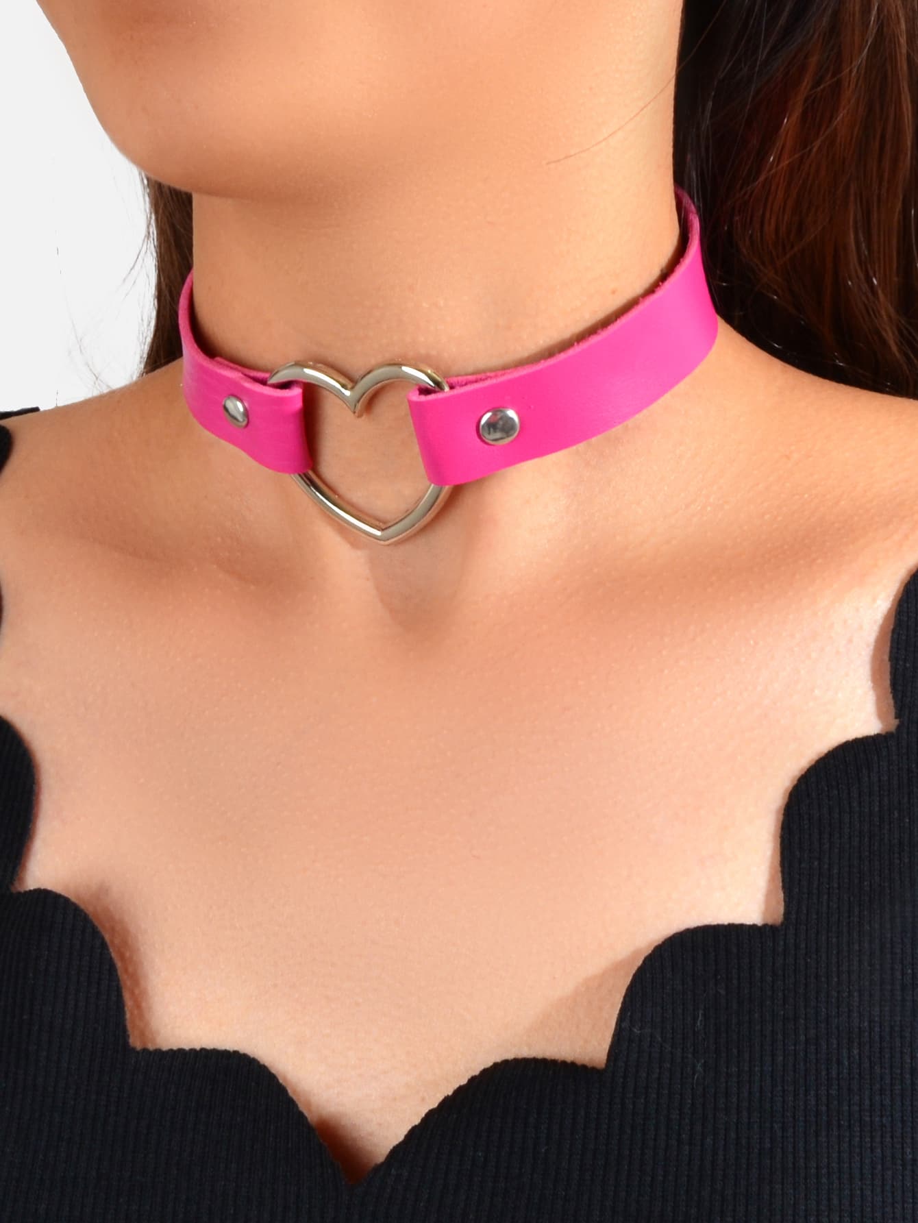 Heart Decor Choker Valentines,Mom,Mother,Mother's Day,Gift - Hot Pink - View 1