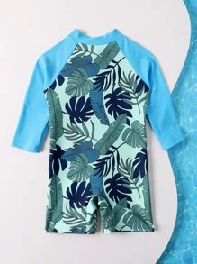 Baby Boy Tropical Print Zipper Front One Piece Swimsuit - Multicolor - View 2