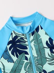 Baby Boy Tropical Print Zipper Front One Piece Swimsuit - Multicolor - View 4